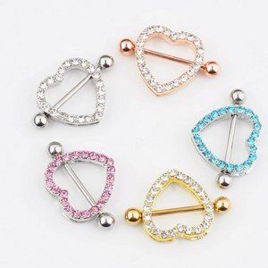 Nipple Piercing ~ Per Pair ~ Crystal ~ Hearts ~ 5 - Colors